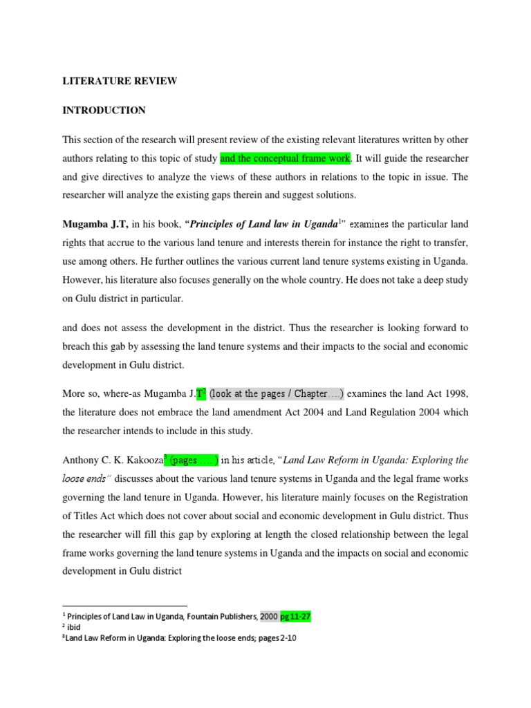 Literature Review Loose Ends" Discusses About The Various Land Tenure