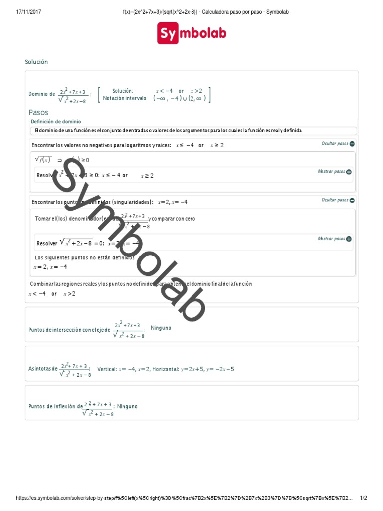 F X 2x 2 7x 3 SQRT X 2 2x 8 Calculadora Paso Por Paso