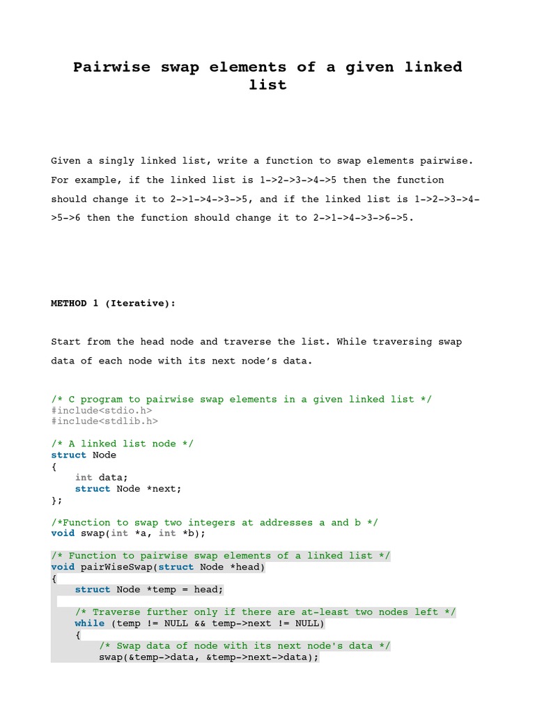 Pairwise Swap Elements of A Given Linked List | PDF | Applied ...