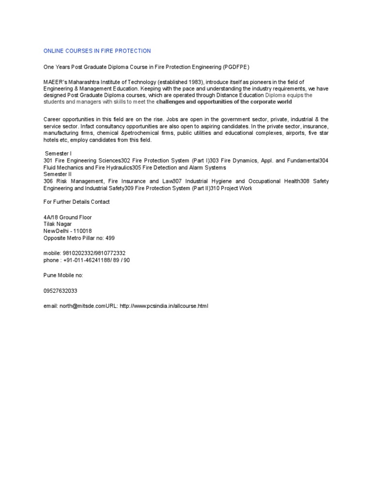 PG Diploma in Fire Protection Engineering | PDF | Technology & Engineering