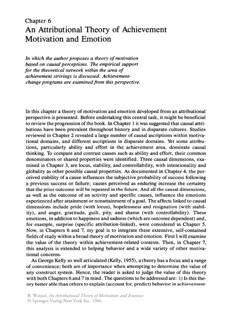 An Attributional Theory of Achievement Motivation and Emotion | PDF ...