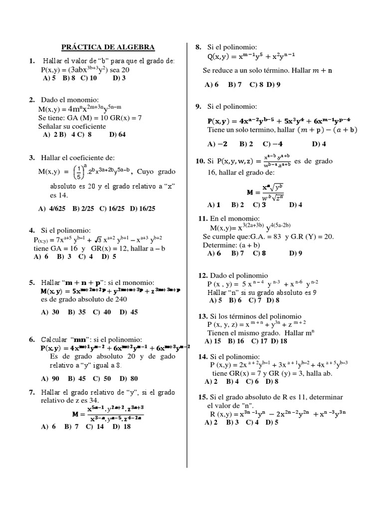 Practica De Algebra Docx
