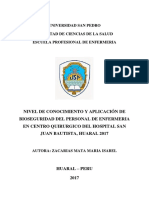 Nivel de conocimiento y aplicación de bioseguridad del personal de enfermería en centro quirúrgico