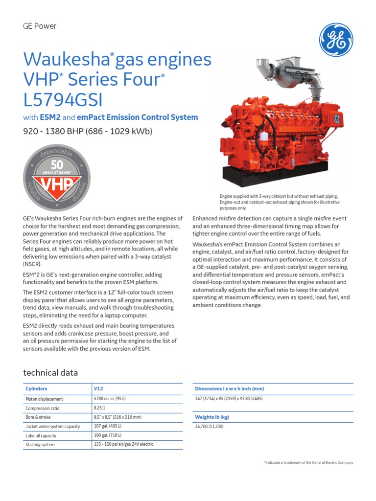 Waukesha VHP L5794gsi Product Sheet | PDF | Engines | Control Theory