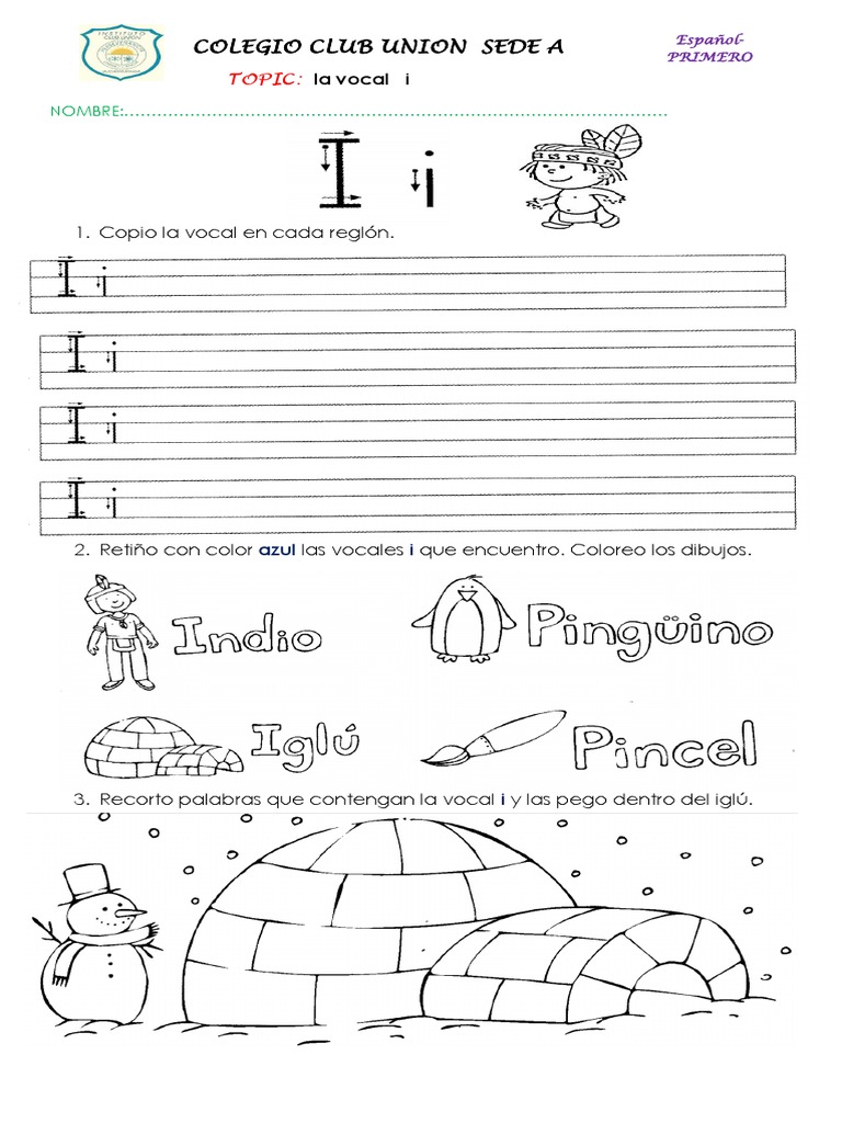 Actividades con la Vocal I para Primero | PDF | Artes del Lenguaje y ...