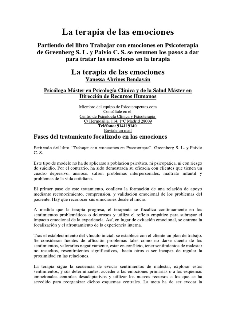 La Terapia de Las Emociones | PDF | Psicoterapia | Temor