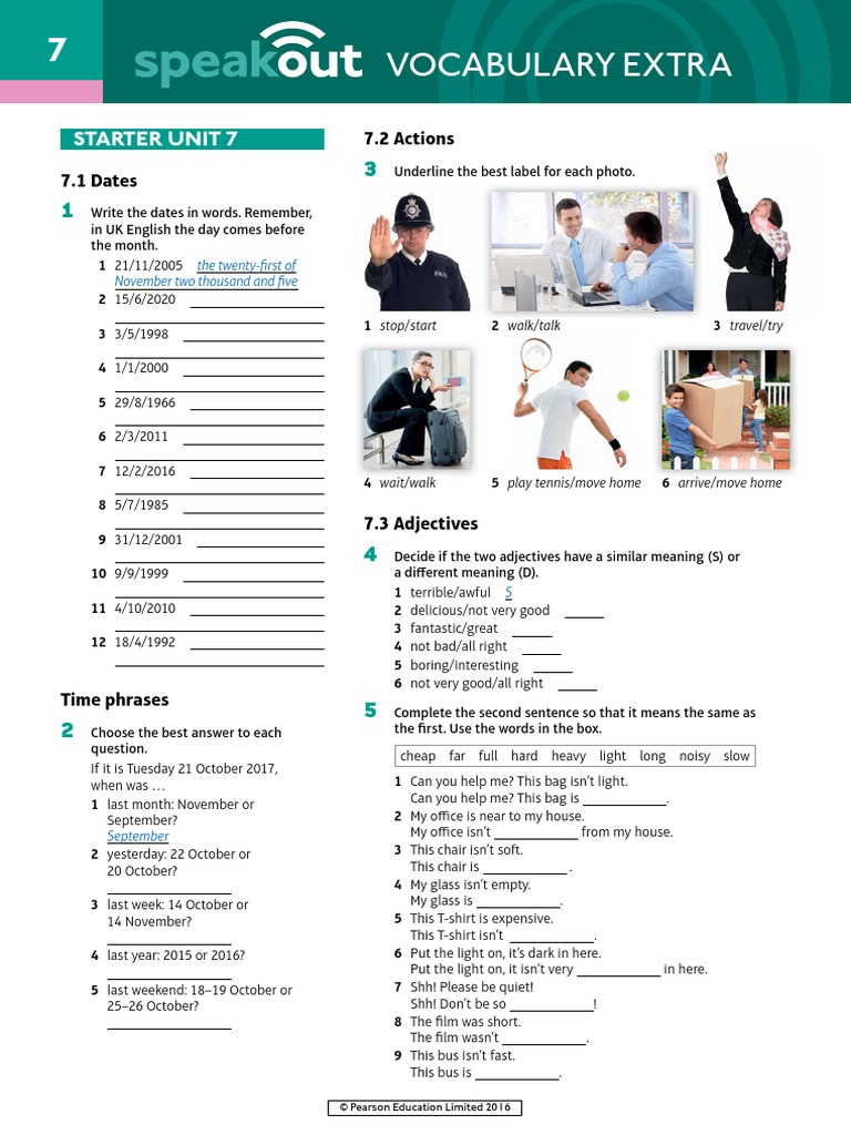 Speakout Vocabulary Extra Starter Unit 7 | PDF | Language Mechanics ...
