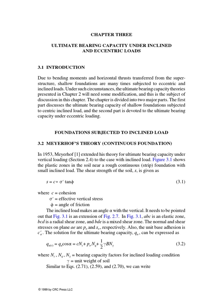 Chapter Three Ultimate Bearing Capacity Under Inclined and Eccentric ...