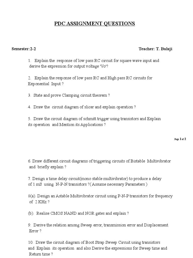 PDC Assignment Questions: Semester:2-2 Teacher: T. Balaji | PDF ...