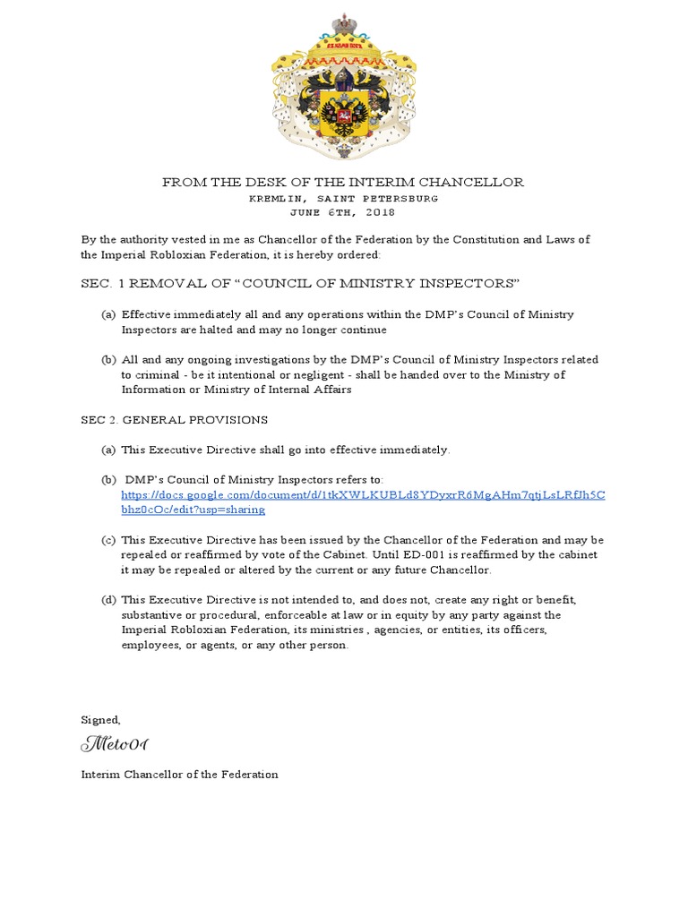 Executive Directive - 001 | PDF