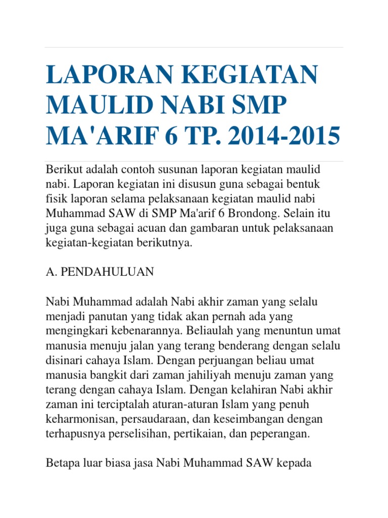 Laporan Kegiatan Maulid Nabi Smp Ma Agama