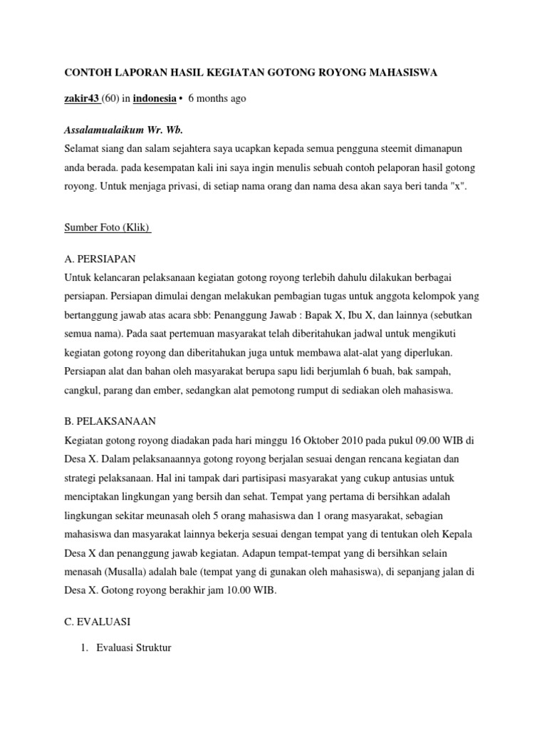 Contoh Laporan Hasil Kegiatan Gotong Royong Siswa Sd
