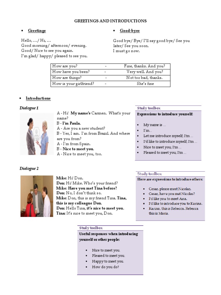 English Greetings and Introductions Guide | PDF