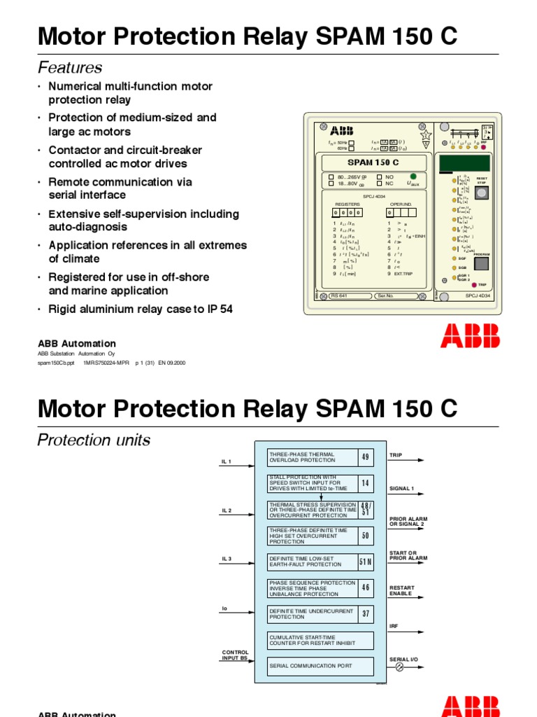 Motor Protection Relay SPAM 150 C PDF Relay Automation