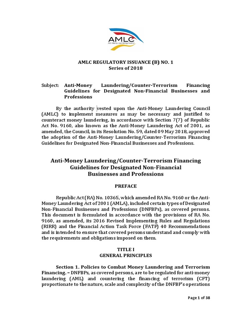 Dnfbp Aml Cft Regulatory Guidelines Financial Action Task Force On Money Laundering Money Laundering