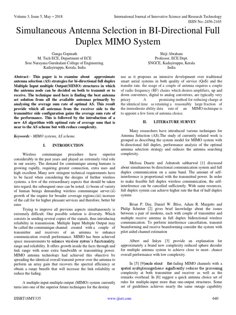 Antenna Selection in Full Duplex MIMO | PDF | Mimo | Antenna (Radio)