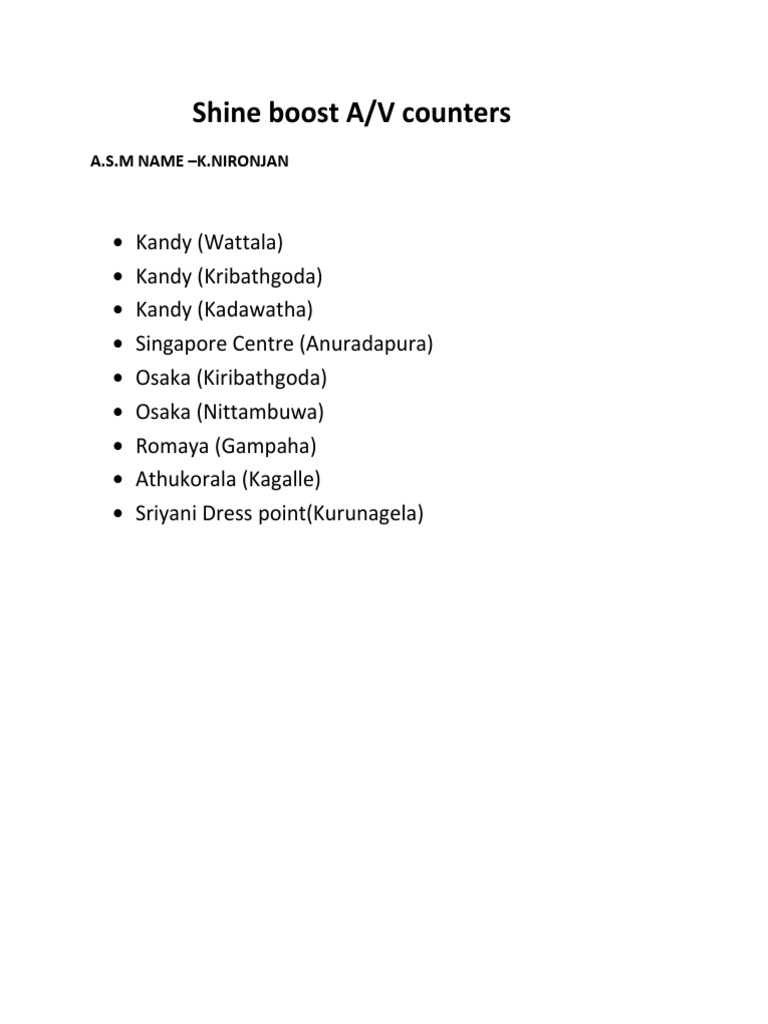 Shine Boost A/V Locations List | PDF