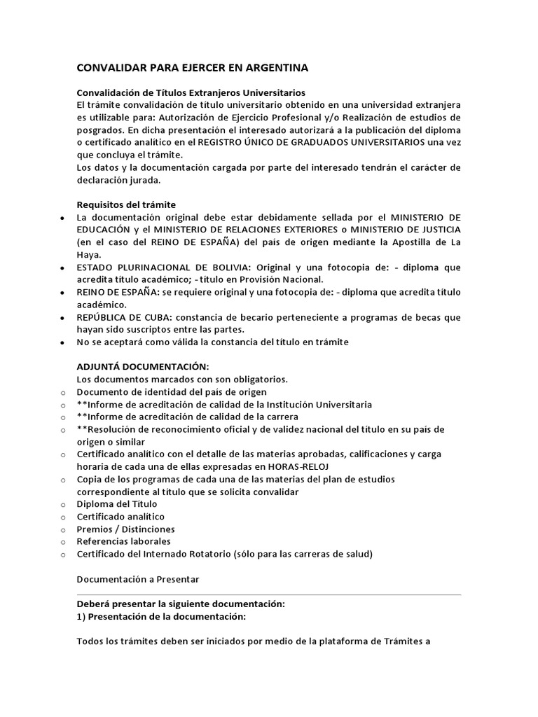 Convalidación de Títulos Extranjeros en Argentina | PDF | Titulo ...