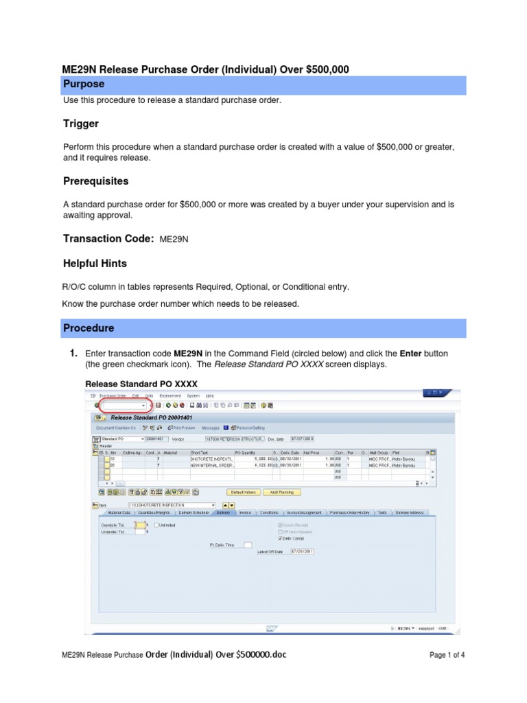 Release PO Over $500K Using ME29N | PDF | Software | Computing