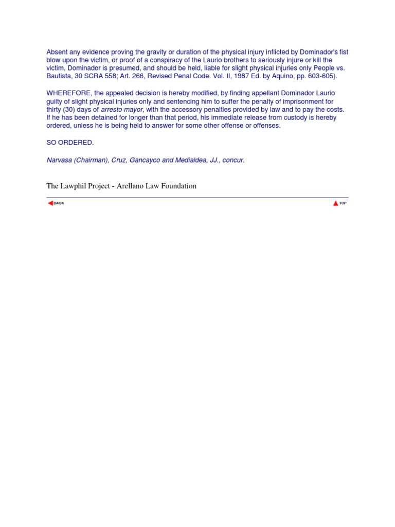 Ruling on Slight Physical Injuries Case | PDF
