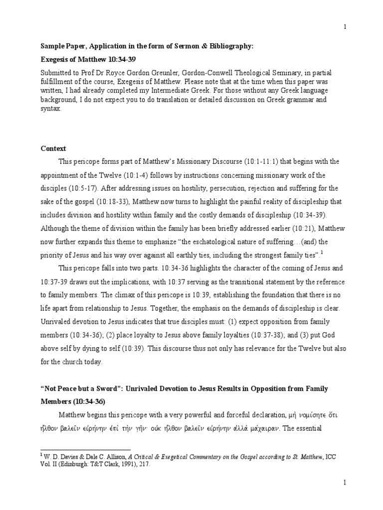 Gospel Exegesis Sample Paper PDF Disciple (Christianity) Gospel