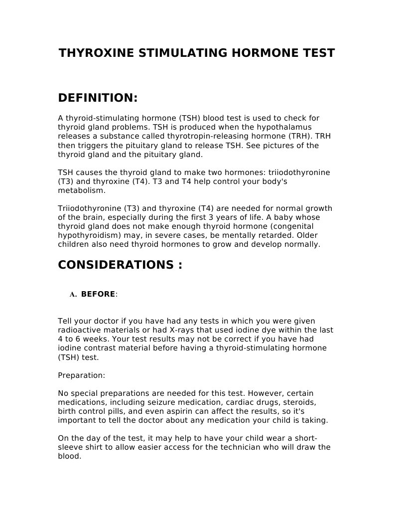 TSH TEST Thyroid Stimulating Hormone Thyroid
