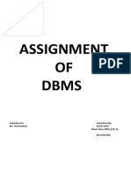 Assignment OF DBMS: Submitted To: Submitted By: Mr. Ramandeep Anish Sethi Btech Hons MBA (CSE A) RA1702C069