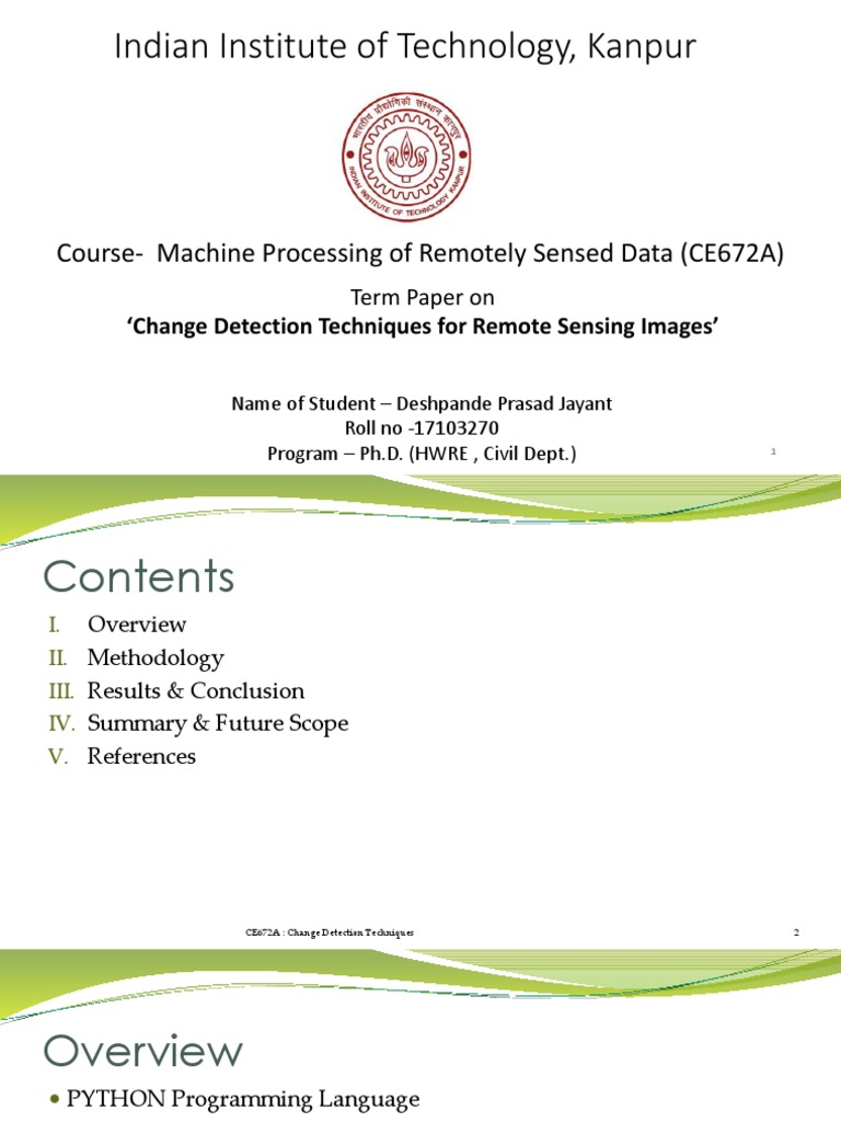Remote Sensing Change Detection | PDF | Principal Component Analysis ...