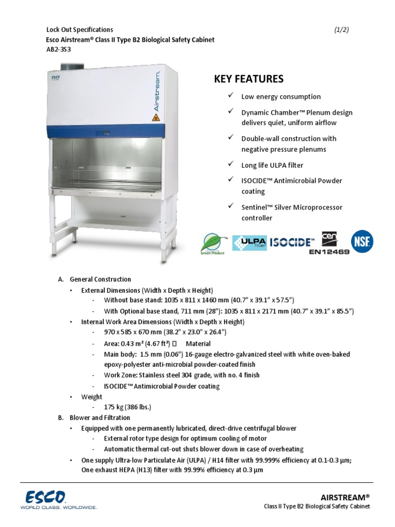 Biosafety Cabinet Esco Airstream Class Ii B2 Manufactured Goods Building Engineering