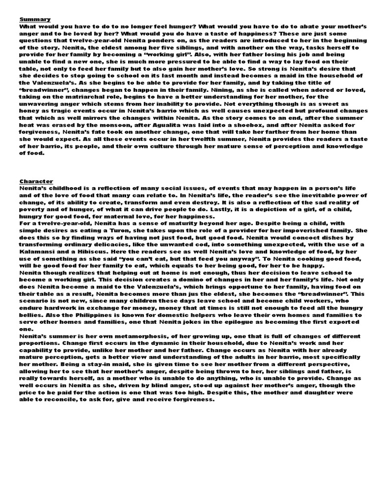 Banana Heart Summer - Story Analysis | PDF | Taste | Foods