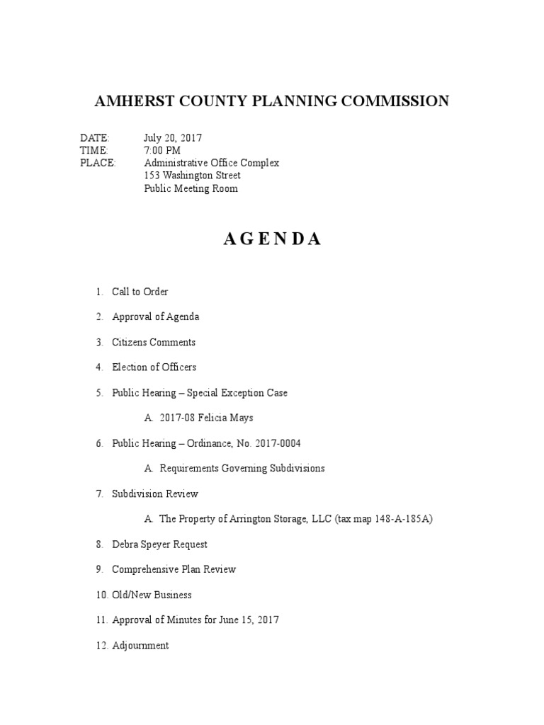 Amherst County Planning Commission Agenda PDF