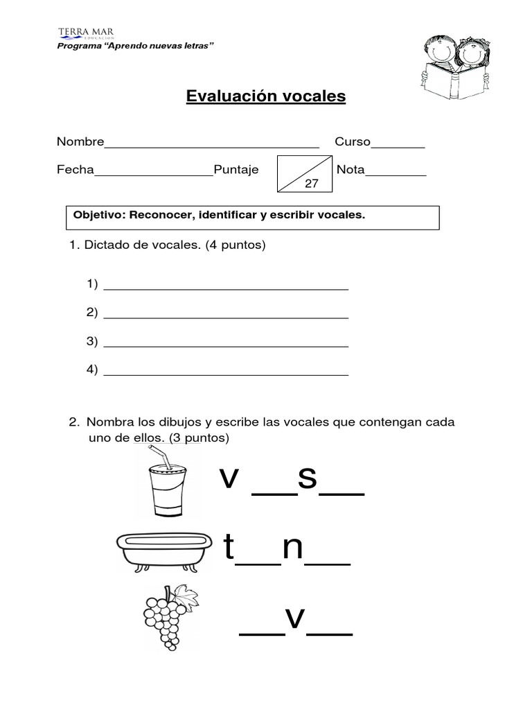 Evaluación de Vocales para Kinder | PDF | Artes del Lenguaje y Comunicación