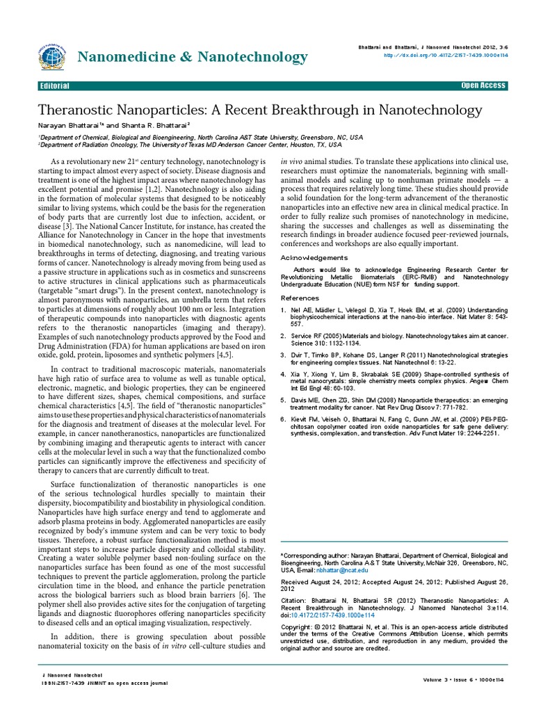Theranostic Nanoparticles A Recent Breakthrough in Nanotechnology 2157 ...