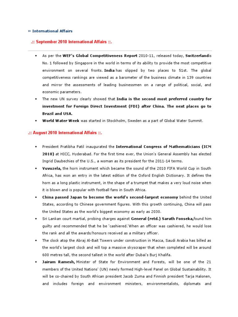 September 2010 International Affairs PDF Millennium Development