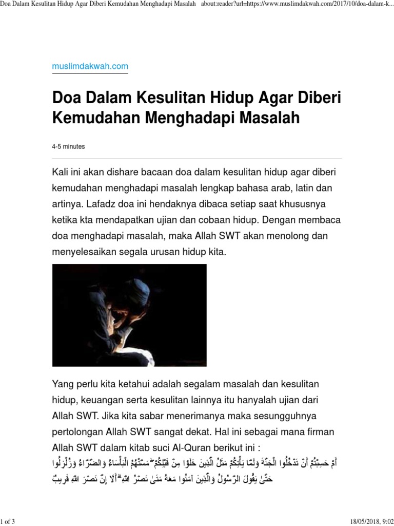 Doa Dalam Kesulitan Hidup Agar Diberi Kemudahan Menghadapi Masalah Pdf