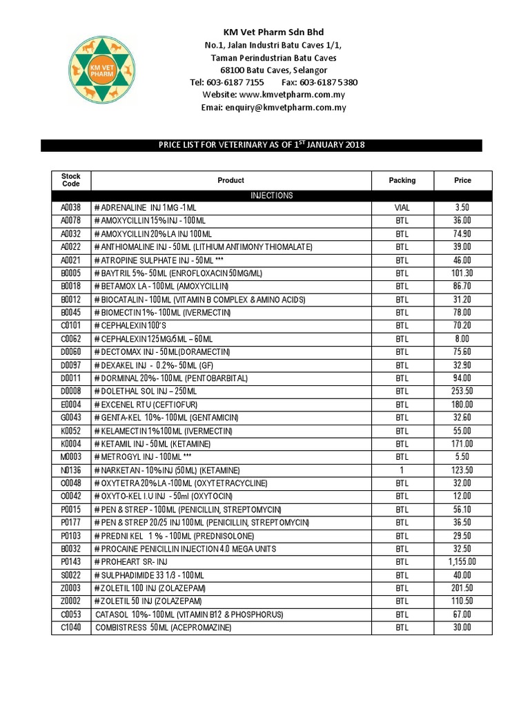 Price List New Jan 2018 Vets Pdf Topical Medication Surgical Suture
