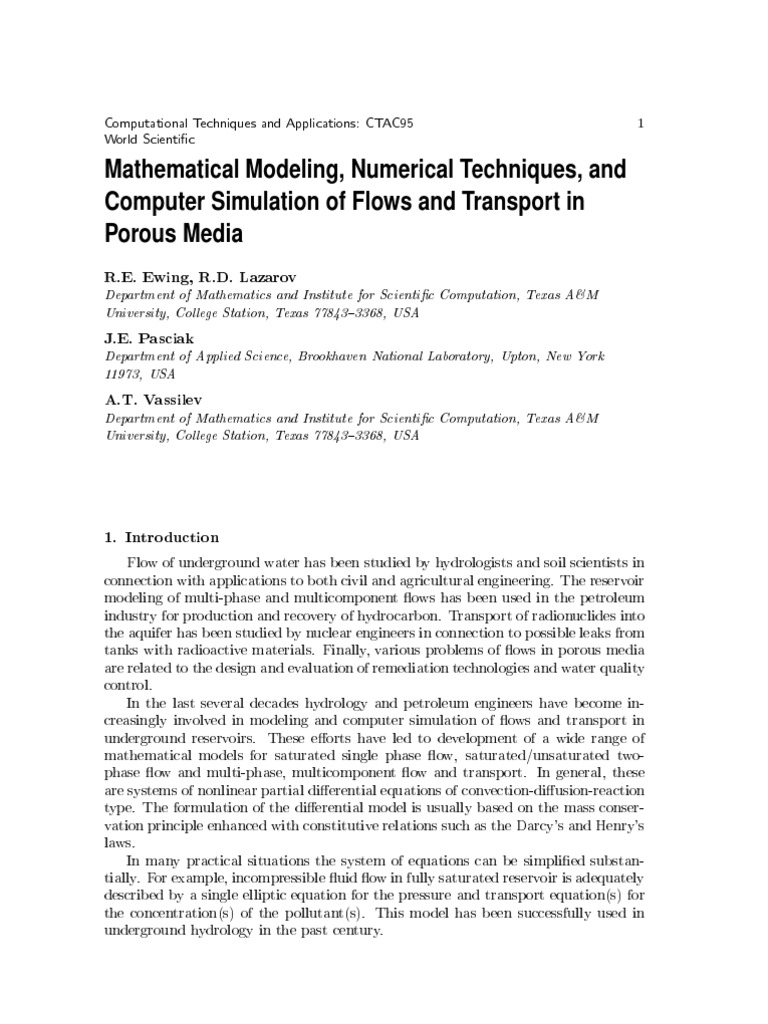 Mathematical Modeling, Numerical Techniques, and Computer Simulation of ...