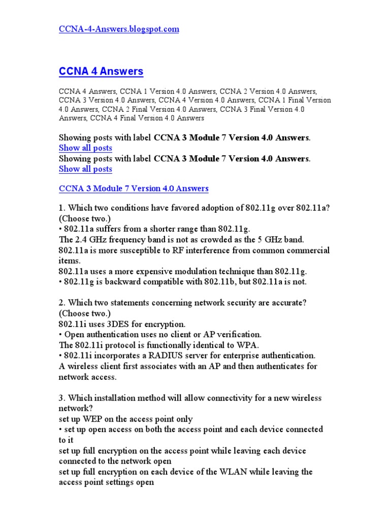 CCNA+3+Module+7+Version+4 0+answers | PDF | Wireless Lan | Wireless ...