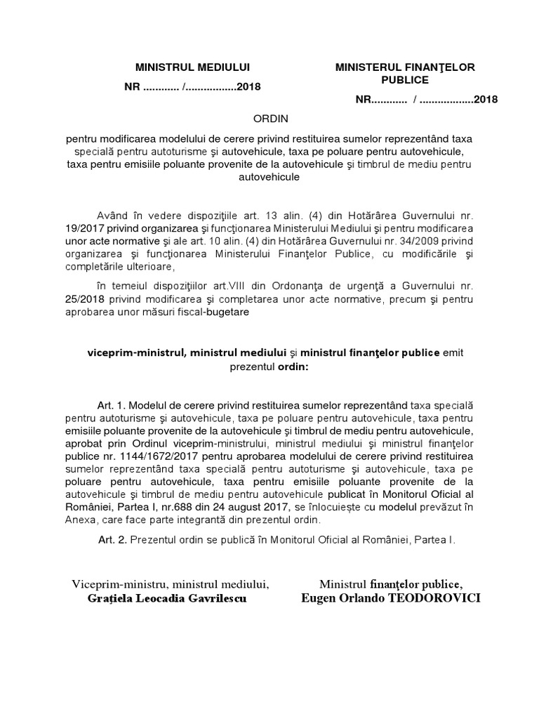 Cerere Taxa Auto 2018 Nou