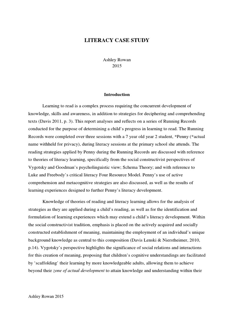 Literacy Case Study | PDF | Metacognition | Reading Comprehension