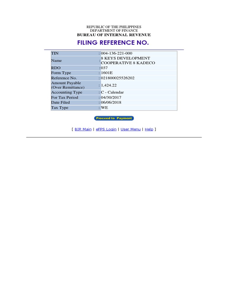 BIR Form 1601E Filing for 8 Kadeco | PDF