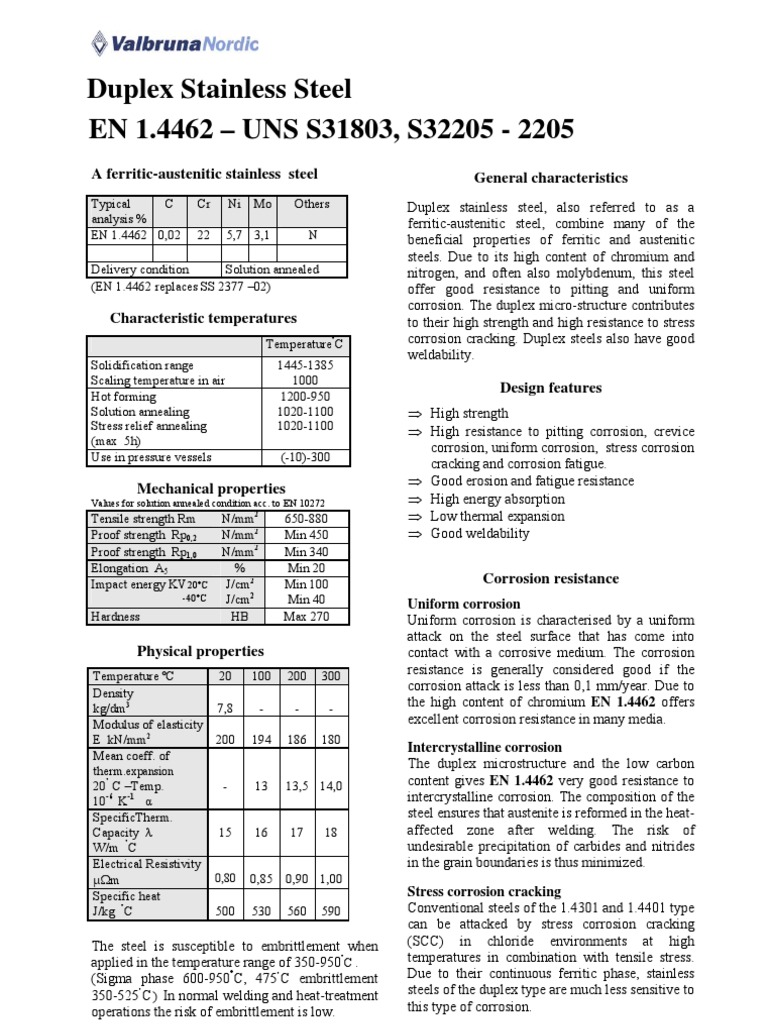 EN 1.4462 Duplex Stainless Steel Guide | PDF | Stainless Steel | Welding