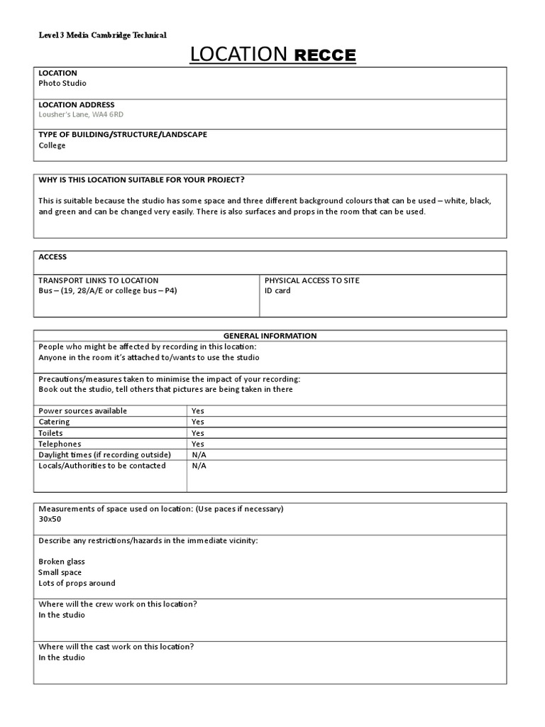 Recce Studio Location Overview | PDF | Science & Mathematics ...