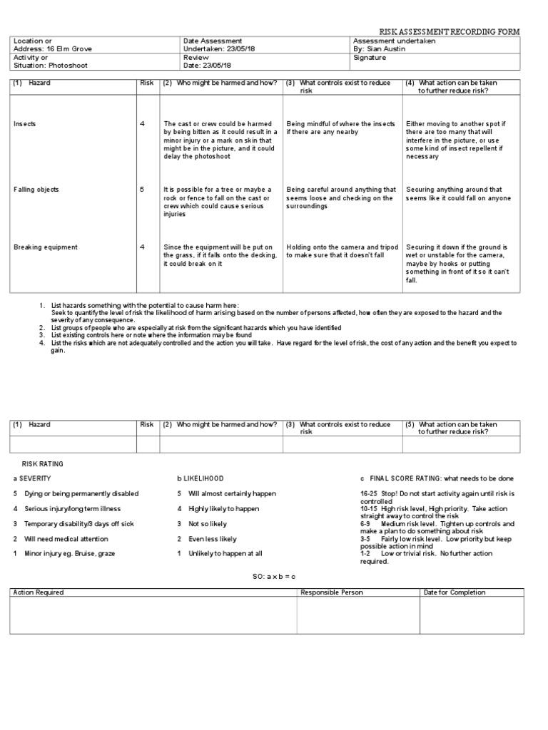 Risk Assessment Template House PDF Hazards Risk