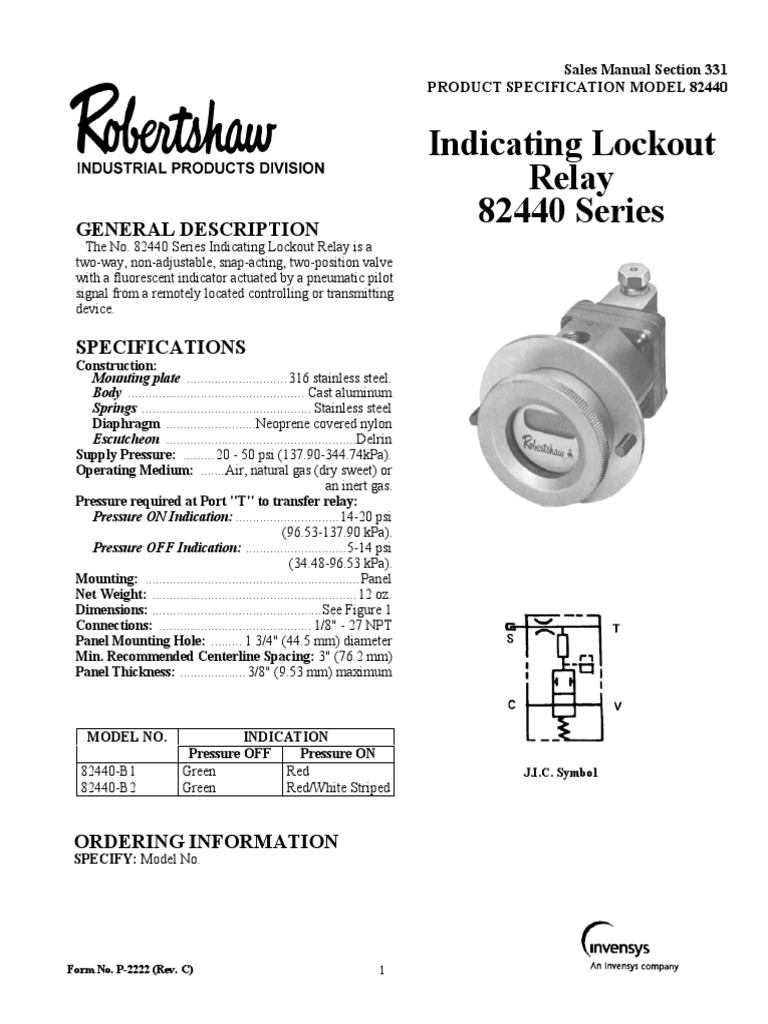 Indicating Lockout Relay 82440 Series General Description PDF