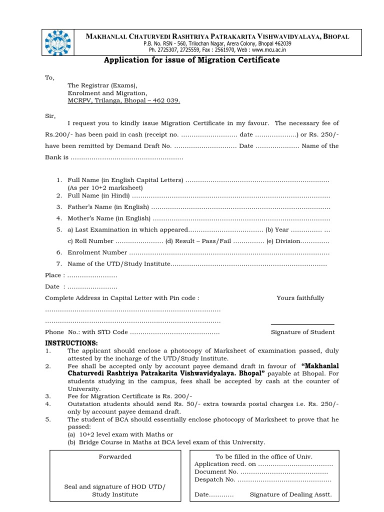 Application Form Migration Certificate  PDF  Business