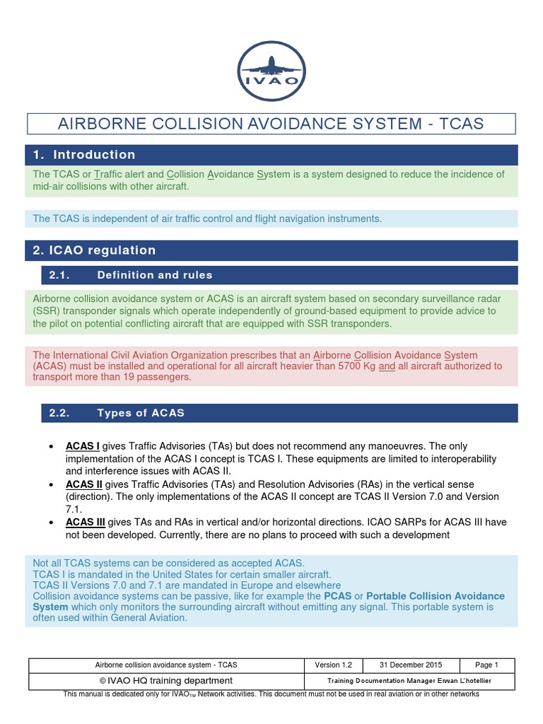 Airborne Collision Avoidance System - Tcas: 2.1. Definition and Rules ...