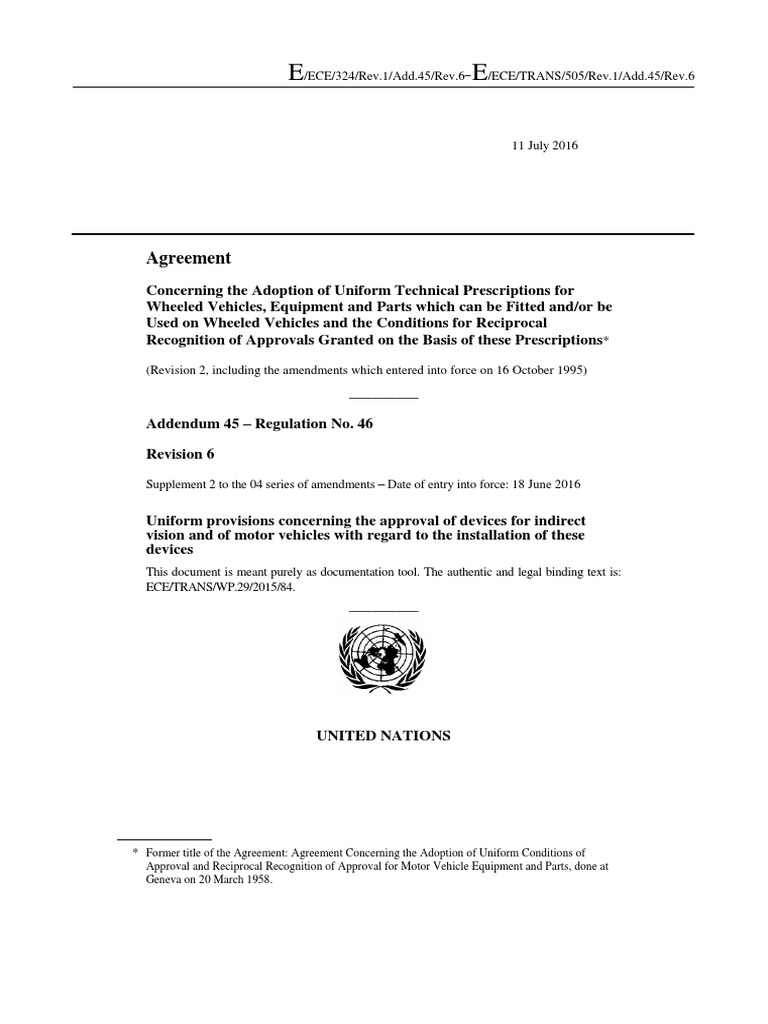 Regulation No. 46: Indirect Vision Devices | PDF | Contrast (Vision ...