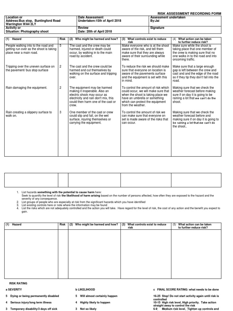 Bus Stop Risk Assessment for Shoot | PDF | Hazards | Risk