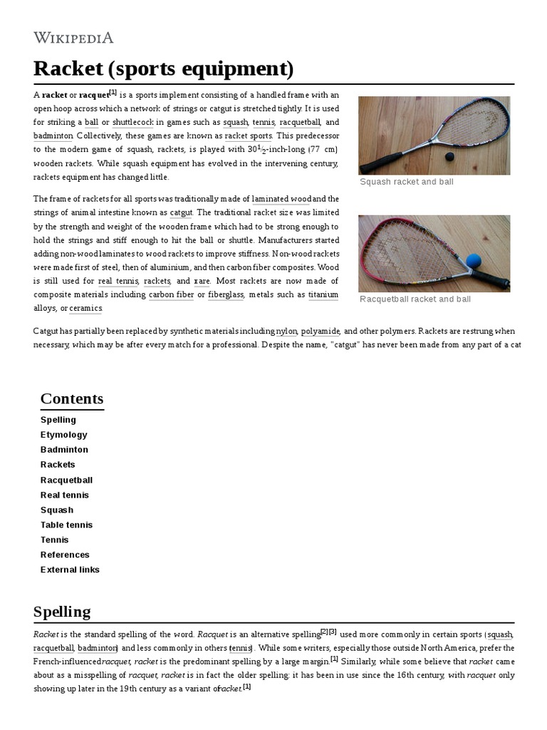 Racket (Sports Equipment) | PDF | Sports Equipment | Racquet Sports